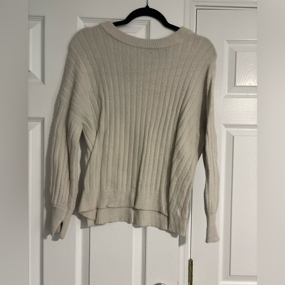 Aerie Cream Ribbed Crew Neck Sweater